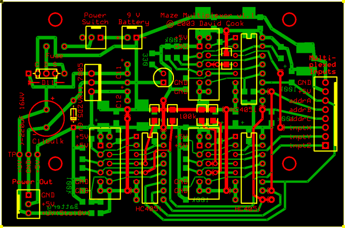 Power supply and HC4051 multiplexer PCB layout.