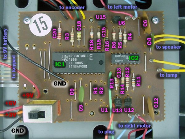 Main PCB (motherboard) with part number and wiring information from the Big Trak.