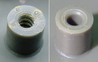 Left: Screw hole with threads. Right: Screw hole without threads.