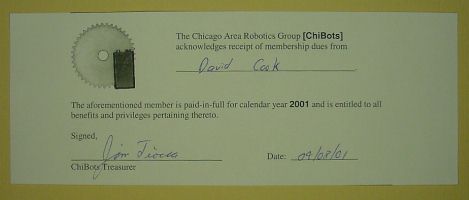 Certificate of Membership 2001