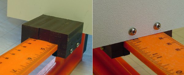 A slide for positioning a target on a level with a ruler.