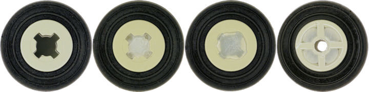 Original Lego wheel hub partially filled over filled drilled with opposite side fill