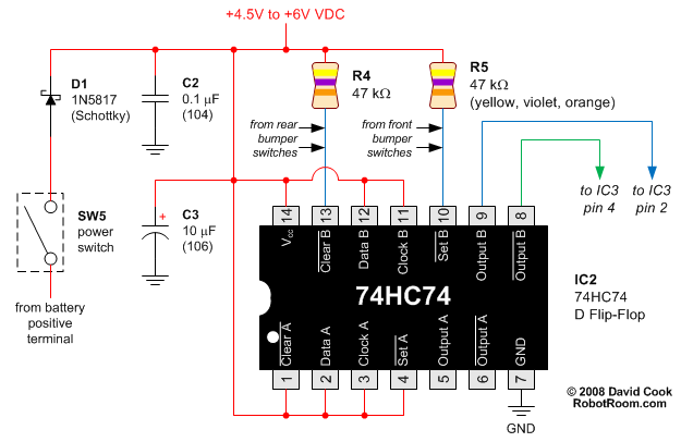 Robot direction 74hc74 schematic.