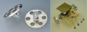 Homemade aluminum wheels with integrated couplers on a solar-powered robot.