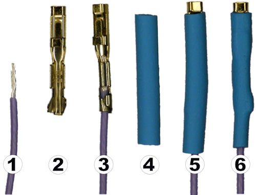 Wire with female crimp connector and heat shrink tubing insulator