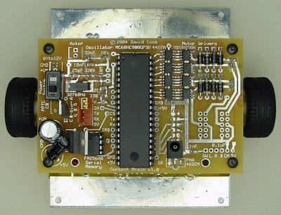 Overhead view of Jet the line-following robot, showing the various electronics