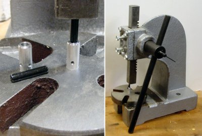 Force-fit a Lego cross axle into a motor coupler by using an arbor press.