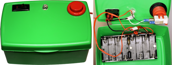 Homemade launch controller in plastic container