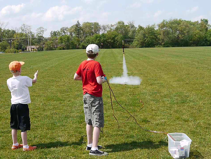 Launching a model rocket.