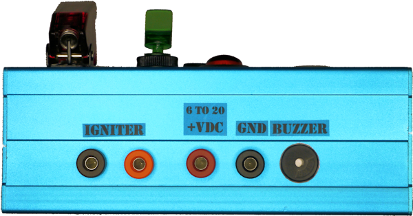 Rear of custom rocket launch controller with jacks and buzzer