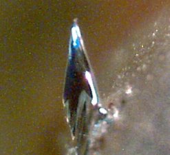 A spur coming off a solder connection. 200x magnification