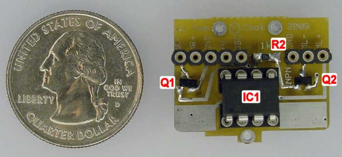 About the size of a quarter. The top of the Monkey Mints robot&rsquo;s main circuit board.
