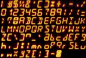 A 14-segment alphanumeric LED font.