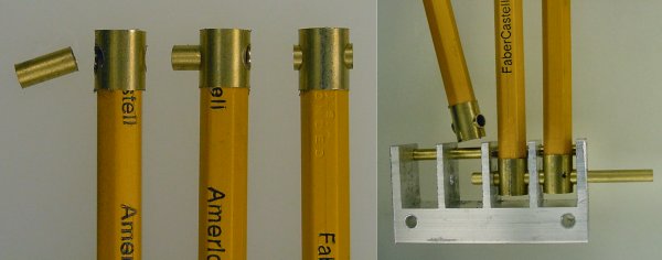 An outer brass tube cap prevents the pencil from splitting under combat strain. An inner brass tube prevents rotational wear.