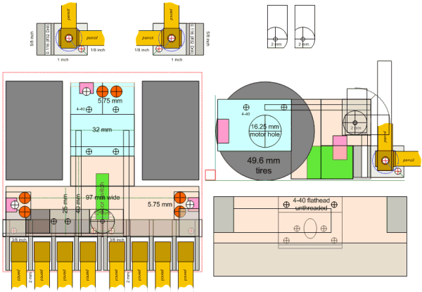 Mini-sumo robot plans, templates, and blueprints developed in Microsoft Visio.