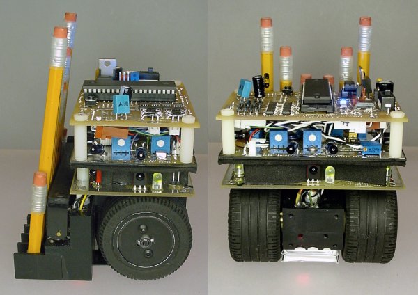 Side and rear of No.2 robot shows large lego wheels with motors embedded within.