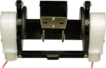 Underneath robot frame showing battery holder and rear slide