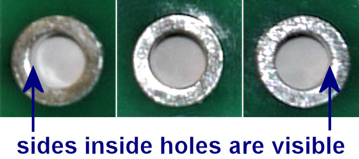 Apparent size differences in PCB holes due to angle to the camera