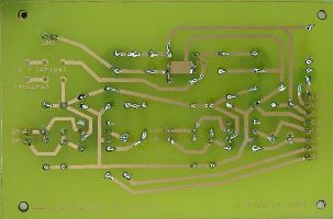 Back side of PCB with components soldered and leads clipped