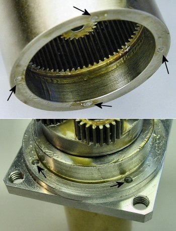 Four 2 mm screws sheared off the motor mount.