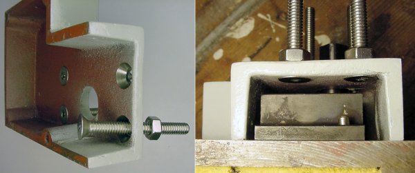 Left: Flathead screws inserted into the cover before placing the cover back onto the shear. Right: The cover installed on the shear shows possibly enough space for hex-head bolts.