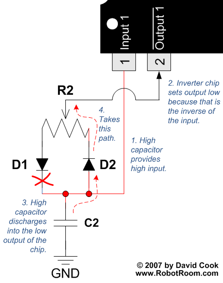 Partial schematic showing the discharging path of a variable duty-cycle PWM circuit.
