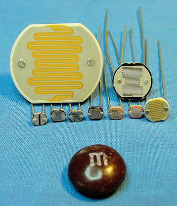 All of the different types of photoresistors from the first grab bag. And, yes, they&rsquo;re photographed on my wife&rsquo;s &ldquo;good&rdquo; pillowcase.