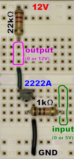 Lower to higher voltage level shifter circuit on breadboard