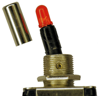 Red LED inside illuminated toggle actuator