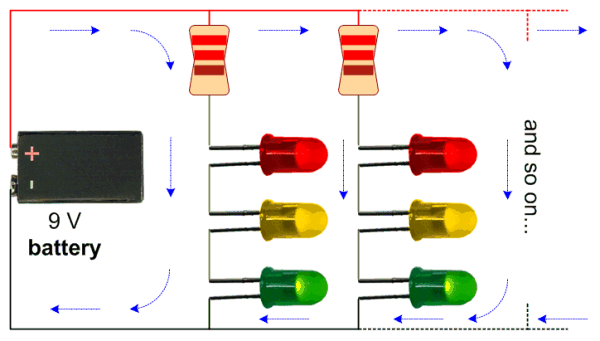 Schematic for a complete LED Pumpkin Candle with numerous parallel strands of LEDs.