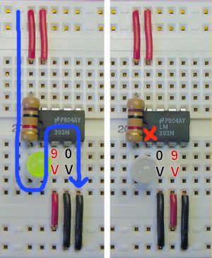 The comparator&rsquo;s decision-making process as indicated by the flow of electricity