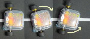 Sandwich following a light line on a dark floor