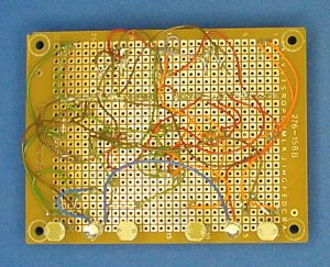 Underside of circuit board with point-to-point wiring