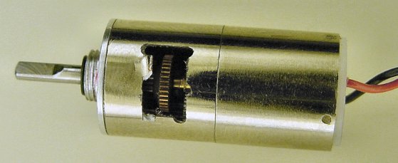 Exposed view shows how even a slight dimple on the thin motor gearbox casing caused it to make contact with the gearing, thus stalling the motor gearbox on this tiny gearhead motor.