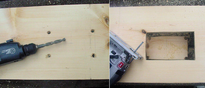 Drilling corner holes and then cutting window with jig saw