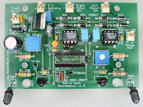 Completed Roundabout motherboard with all optional components. Ready for the daughterboard.