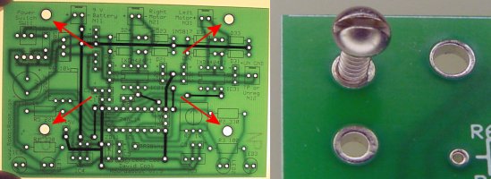 Left: Roundabout PCB #4 screw hole pattern matches Sandwich PCB. Right: The daughterboard also includes smaller holes for tapping, if desired