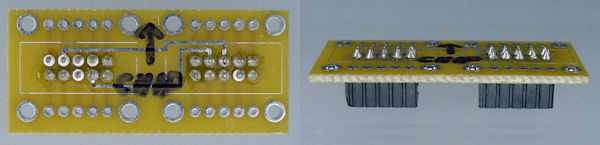 Boardmount sockets soldered onto the ATtiny 8-pin quick-connect adapter.