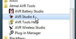 Atmel AVR Studio application start menu