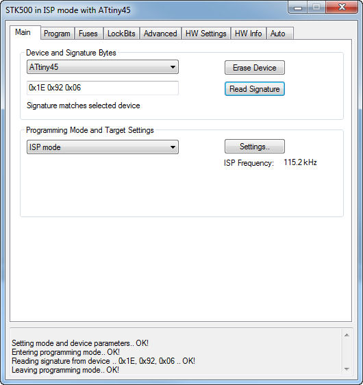 Verifying good chip communication in AVR Studio