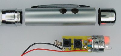 A laser-pointer module removed from a cheap laser pen.