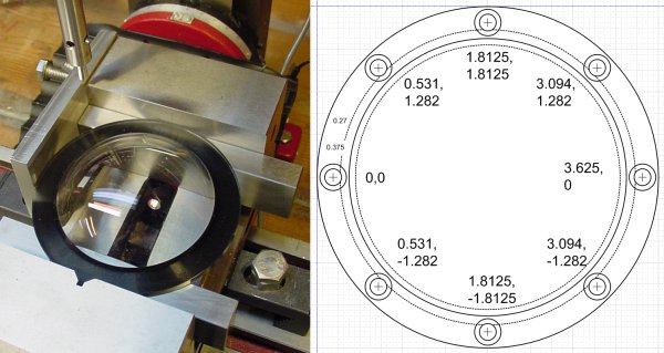 Locating the origin of the vise before drilling bolt holes for a clear plastic dome.