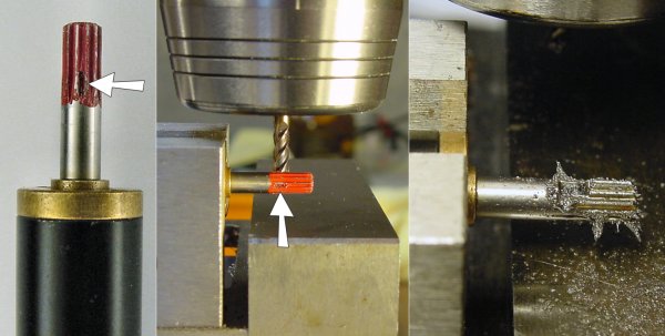 Using a milling machine to mill flats on a steel motor shaft.