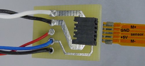 Adapter PCB, flat cable right-angle connector, and motor cable with pinouts