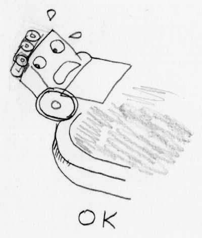 A robot slipping on the edge, but which hasn&rsquo;t yet fallen out