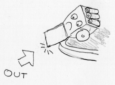 A robot loses a round because its scoop has touched the floor outside the ring