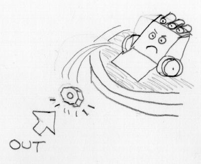 A robot losing a round when its hex nut falls out of the ring