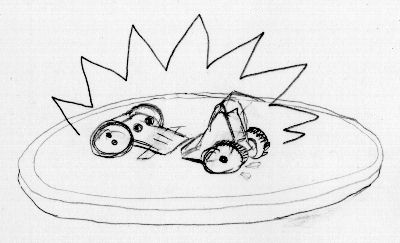 Two Sumo robots clashing on the Sumo ring