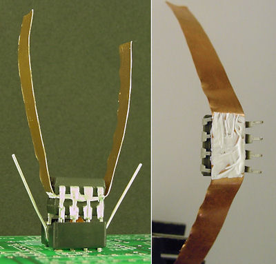 Double-stacked motor driver with copper heatsink and thermal paste in the middle.