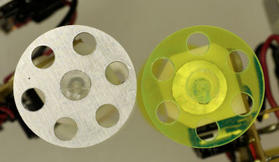 Aluminum and acrylic DIY robot wheels with speed holes